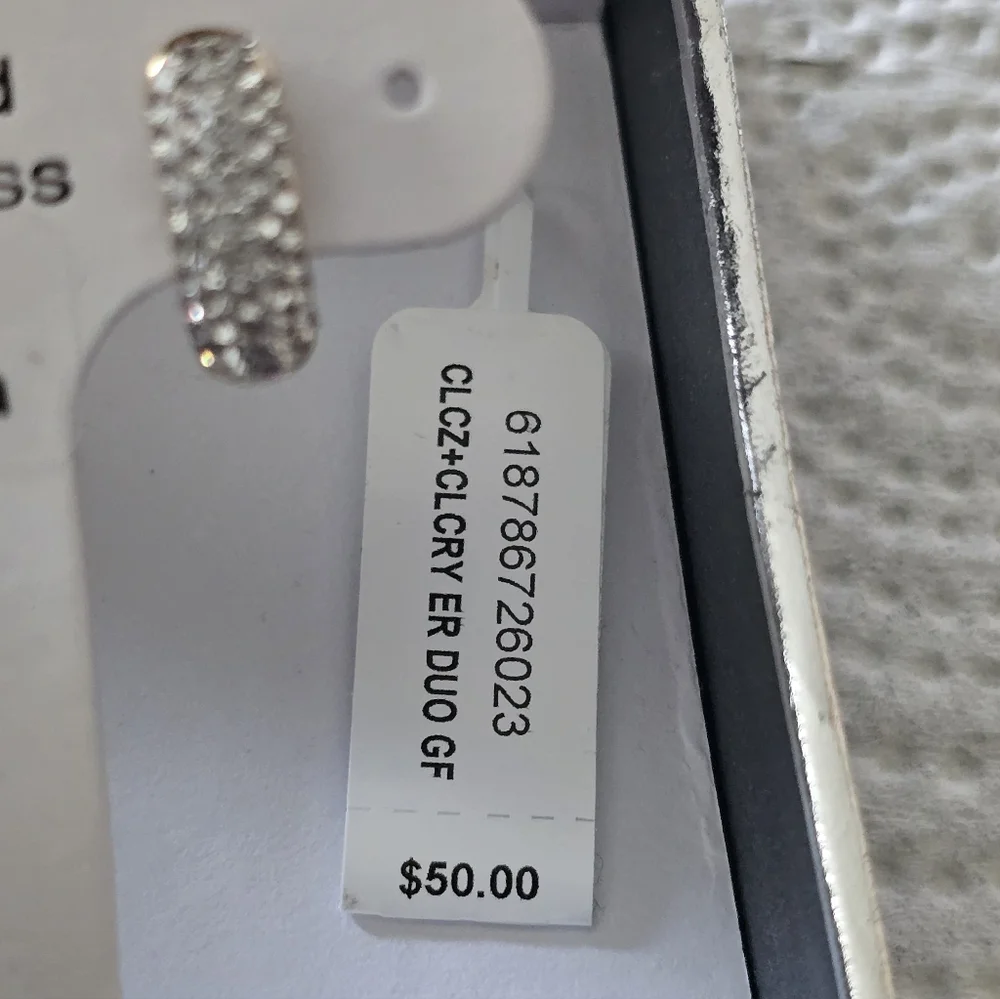 And Now This Hoop Earrings Silver 18k Gold Over Brass Cubic $50 - Picture 4 of 9